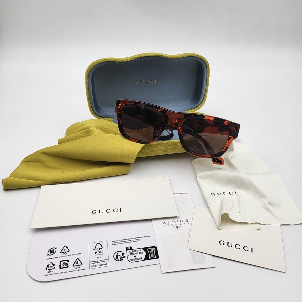Gucci Tortoiseshell Square Sunglasses 'Havana/Brown."..Authentic NEW !!!